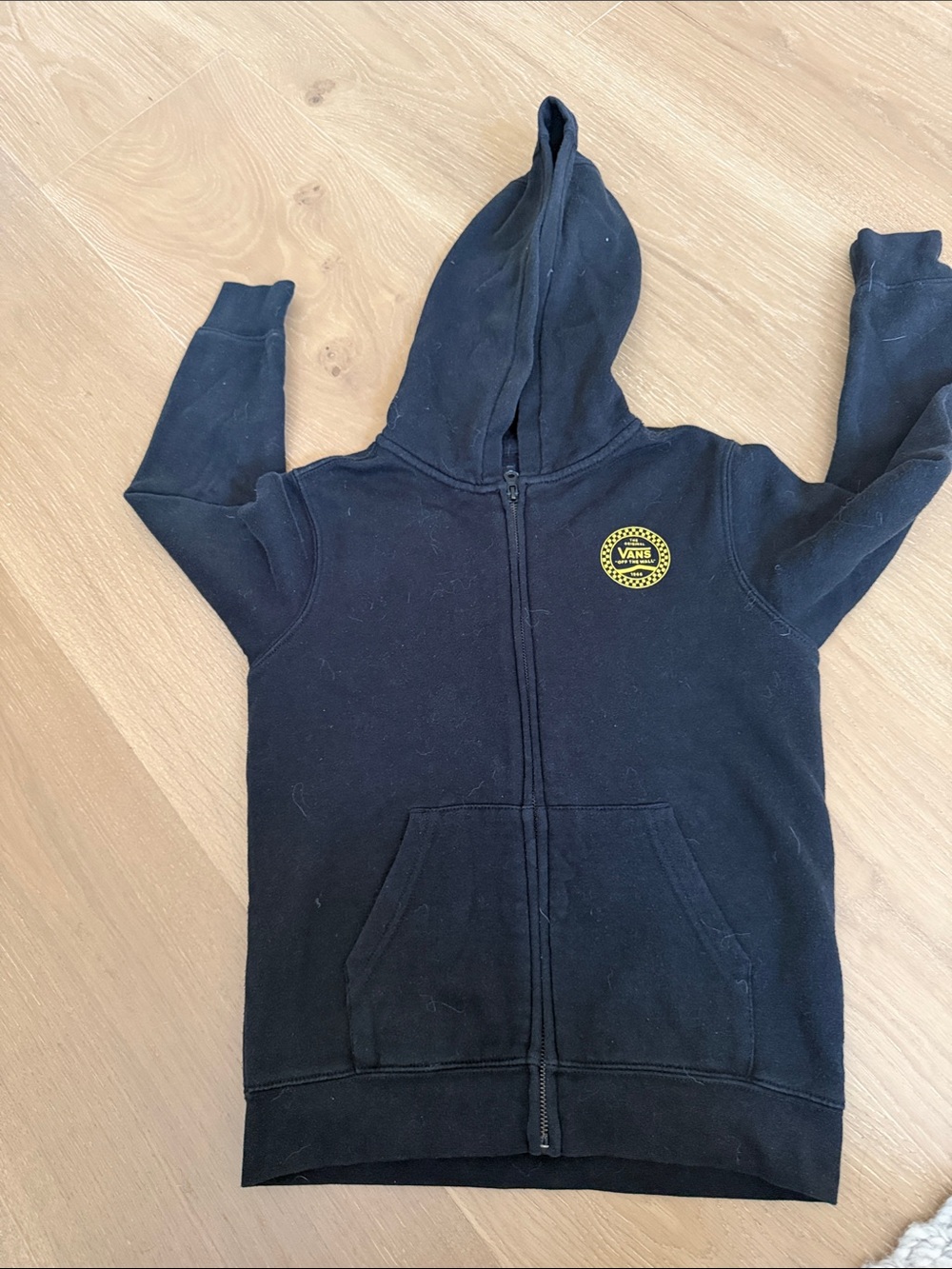 Vans Kids Black Zip Hoodie with Yellow Chest Emblem